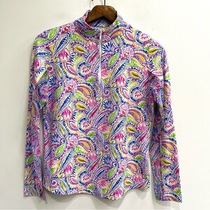 IBKUL Womens Massie Print Long Sleeve Mock Neck Golf Top Paisley Colorful Med